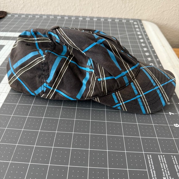 Vintage Y2K Fox Racing‎ L/XL Flexfit Hat Blue Plaid Newsboy Cap Cyber Grunge - Picture 2 of 6